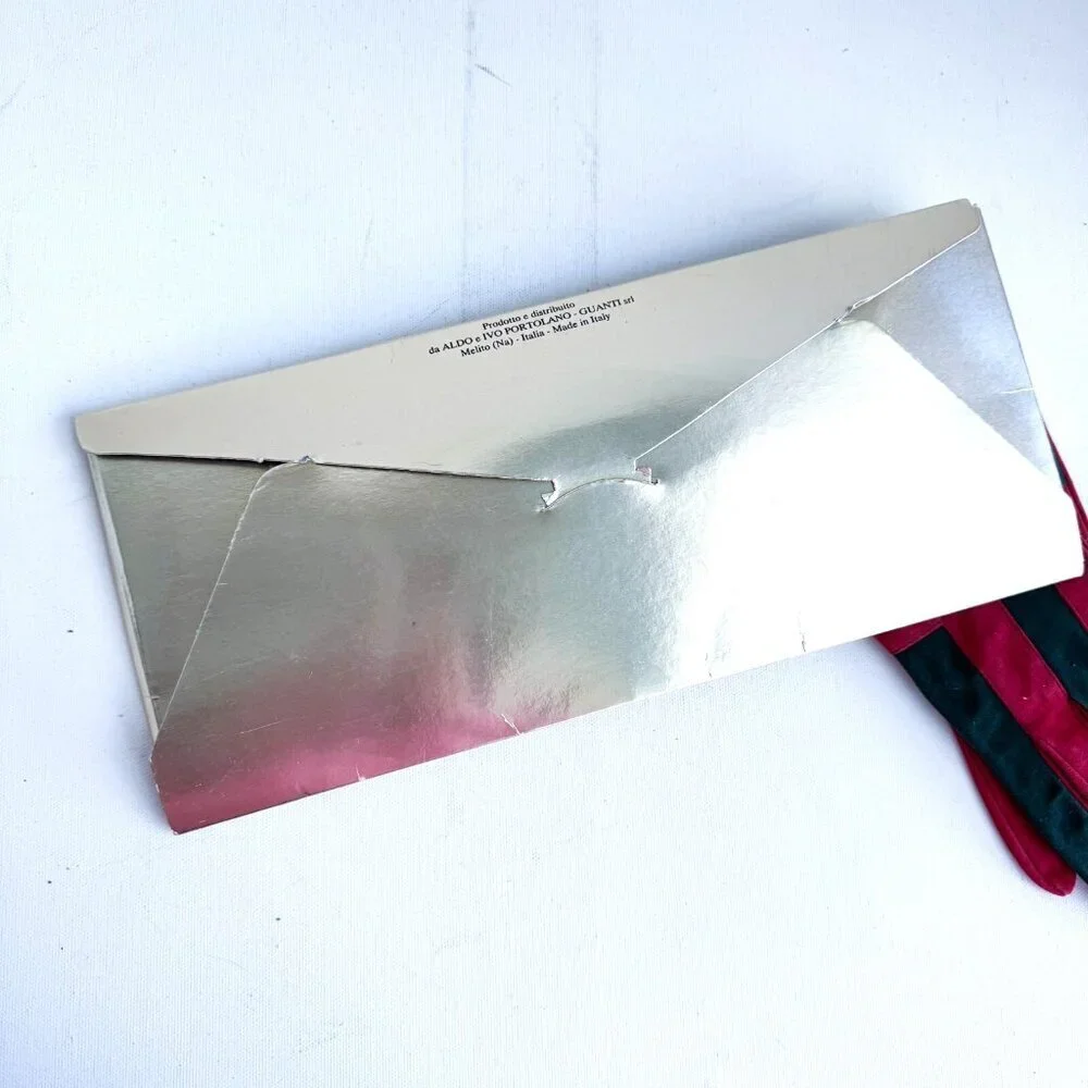 Moschino Red Black Colorblock Suede Gloves w Original Packaging S